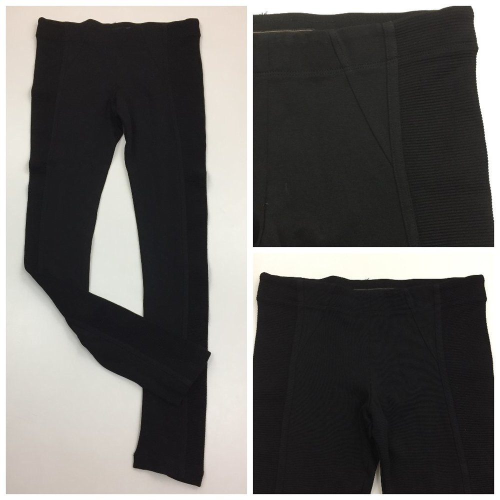 BCBGMAXAZRIA Black Ribbed Fabric Insert Pull On Stretch Slim Fit Leggings